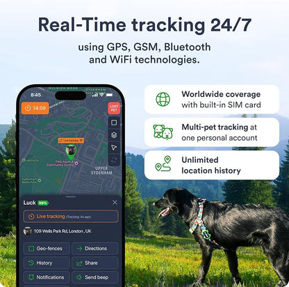 Petloc8 Dog GPS Tracker for Dogs, 4G LTE Real Time Tracking & Geo-Fence Alert, Waterproof-Long-Life Battery Pet Tracking Device for Small Medium Large Dogs, Collar-Compatible(Subscription Required)
