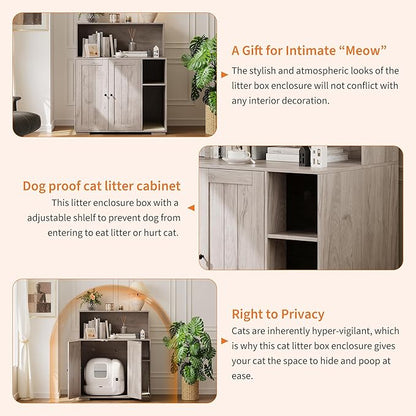 Garvee Dog-Proof Large Cat Litter Box Enclosure with Scratch Pad, Large Automatic Litter Box Furniture for Placing Self-Cleaning Litter Box,Litter Cabinet with Outlet,Space for Cat Stuffs