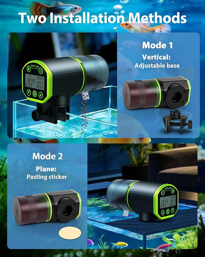 WiFi Automatic Fish Feeder for Aquarium: App-Controlled Auto Feeders for Tank Turtle Pond Betta with Water Temperature Monitoring & Alarm, Timed Auto-Feeding for Flake Pellet Vacation Weekend