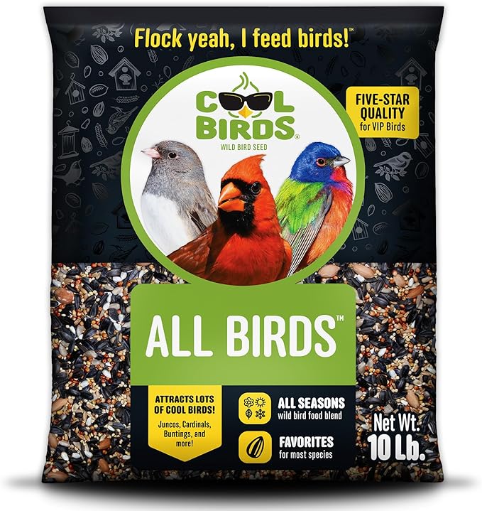 Cool Birds All Birds Wild Bird Seed – 10 lb. Classic Blend with Black Oil Sunflower, White Millet, Safflower, Peanuts & Sunflower Hearts – Balanced Bird Food for Outside Feeders