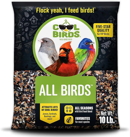 Cool Birds All Birds Wild Bird Seed – 10 lb. Classic Blend with Black Oil Sunflower, White Millet, Safflower, Peanuts & Sunflower Hearts – Balanced Bird Food for Outside Feeders