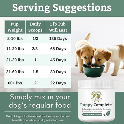 Wholistic Pet Organics Puppy Complete - Dog Multivitamin Powder - Daily Dog Vitamins and Supplements for Homemade Food - Immune System, Skin, Coat & Overall Health - All Breeds of Puppies - 45 Scoops