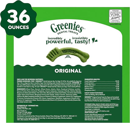 Greenies Veterinarian-Recommended Adult Natural Dental Dog Treats Regular Size, Dog Dental Chews, Original Flavor, 36 oz. Pack, 36 Count