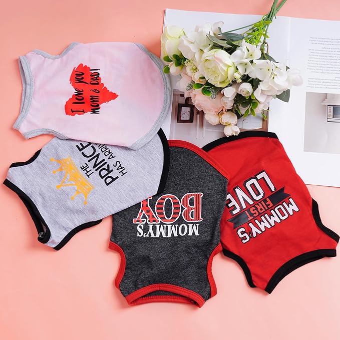 Pistha 4 Pack Dog Shirts Summer Printed Puppy Clothes Novel Sleeveless Pet T Shirts Dog Clothes for Small Medium Dogs Cats Boy(S)