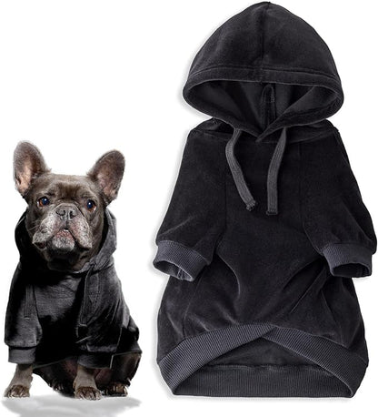 Pet Passion Cooper II Organic Cotton Velour Dog Hoodie Pet Coat for Small, Medium and Large Dogs, Black, Large (40-60 lbs)