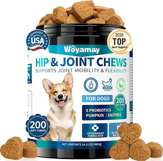 Hip and Joint Supplement for Dogs, Glucosamine for Dog Joint Supplement, 200 Soft Chews with Glucosamine, Chondroitin and MSM Dog Hip and Joint Supplement for All Ages and Breeds, Chicken Flavor
