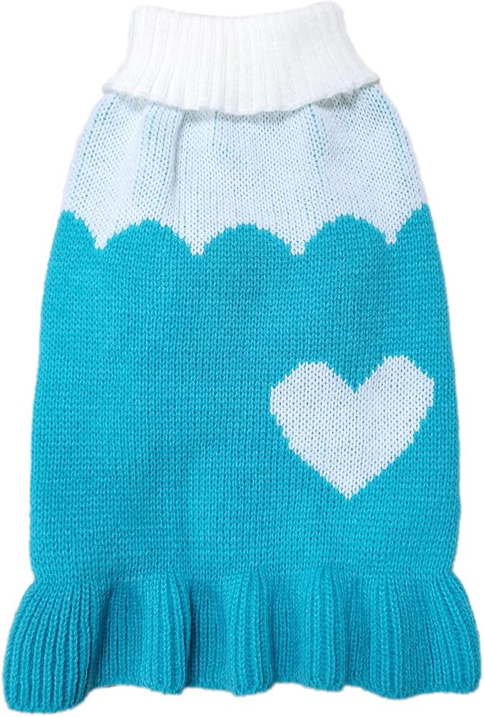 CHBORCHICEN Pet Dog Sweaters Classic Knitwear Turtleneck Winter Warm Puppy Clothing Cute Strawberry and Heart Doggie Sweater (XS, Dress-Sky Blue)