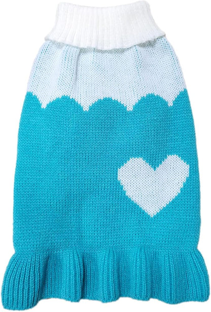 CHBORCHICEN Pet Dog Sweaters Classic Knitwear Turtleneck Winter Warm Puppy Clothing Cute Strawberry and Heart Doggie Sweater (S, Dress-Sky Blue)