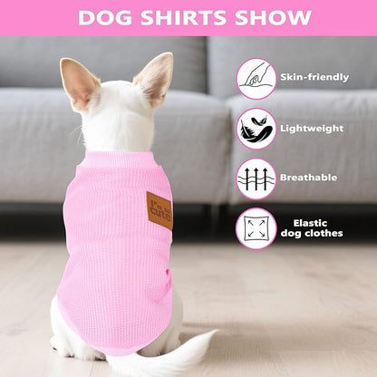 2 Pack Dog Shirt Vest Dog Clothes for Small Dogs Summer Waffle Puppy T-Shirts Soft Sleeveless Pet Clothes Lightweight Medium Large Doggy Outfit Cat Clothing (Pink+Beige, Small)
