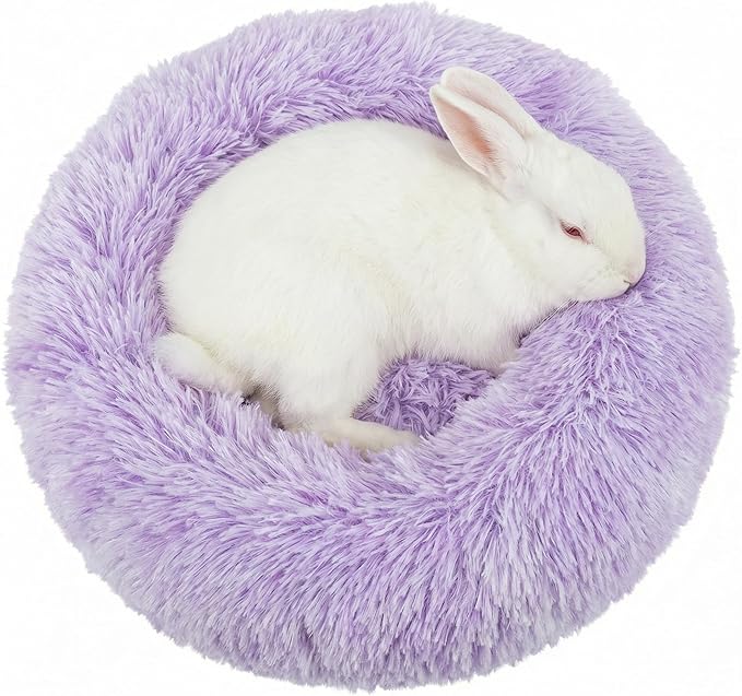 Tiny Dog Bed 11.8 Inch for Extra Small Dogs,Washable Puppy Bed,Soft Faux Fur Calming Donut Bed for Chihuahua Yorkie Maltese Pomeranian,Purple and White