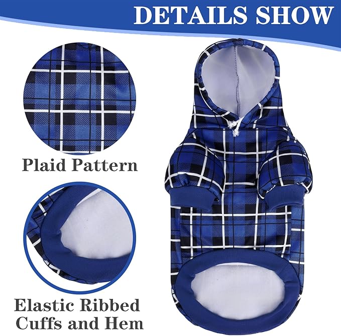 EXPAWLORER Plaid Dog Hoodie - British Style Warm Dog Sweater Shirt with Leash Hole,Pitbull Clothes Outfits,Winter Coat Apparel for All Breeds Puppy Girl Boy-Cat Apparel,Navy Blue XL-XXLarge