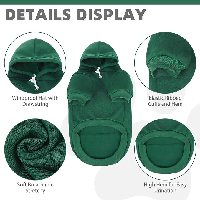 KOOLTAIL Dog Hoodie for Large Medium Small Dogs,Soft&Warm Pet Sweater with Leash Hole and Pocket Boy Girl, Puppy Fall Winter Jacket Clothes,French Pitbull Cold Weather Coat Sweatshirt,Deep Green M