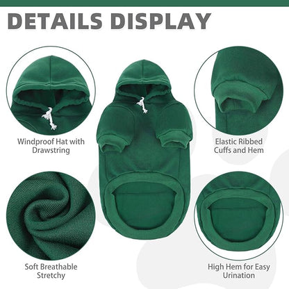 KOOLTAIL Dog Hoodie for Large Medium Small Dogs,Soft&Warm Pet Sweater with Leash Hole and Pocket Boy Girl, Puppy Fall Winter Jacket Clothes,French Pitbull Cold Weather Coat Sweatshirt,Deep Green M