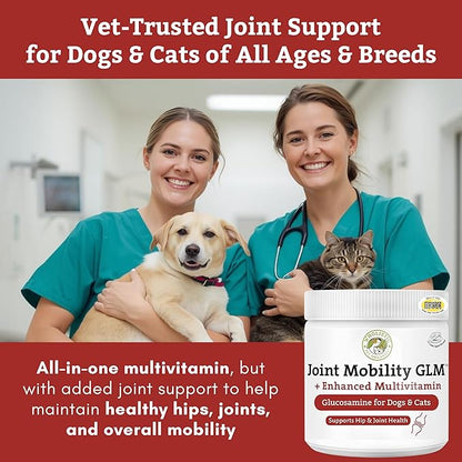 Wholistic Pet Organics - Hip and Joint Supplement for Dogs & Cats - Cat & Dog Joint Supplement - Green Lipped Mussels, Glucosamine, Chondroitin for Dogs & Cat Mobility Support - 2 Lb - 90 Scoops