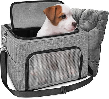 SlowTon Dog Booster Car Seat, Reinforce Metal Frame Safe Pet Car Seat with Seatbelt & Waterproof Pee Pad & Top Cover | Portable Collapsible Puppy Carrier Bag | for Small Dogs Cats (with Soft Pad)