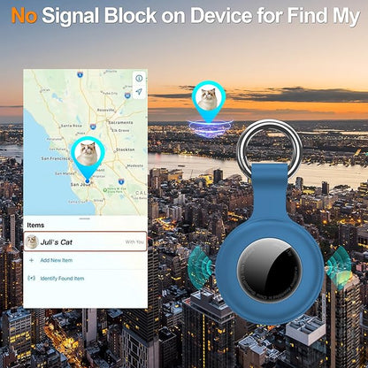 1|2|4Pack for Apple AirTag Holder,for Air Tag 2nd &1st Genaretion,Waterproof GPS Tracker Air Tag Keychain with Cover Anti-Scratch Silicone for Air-Tag Case for Pets,Kids,Bags,Luggages-Blue+Black