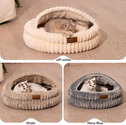 CHEERPALS Cat Cave Bed for Indoor Cats, Washable Covered Cat Bed Hooded Kitty Bed Soft Fluffy Pet Bed for Puppy and Small Dog(Dark Blue)