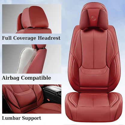 Coverado Universal Seat Covers Full Set, 5 Seats Universal Seat Covers for Cars, Waterproof Faux Leather Car Seat Covers with Head Pillow, Auto Protectors Fit for Most Sedans SUV Pick-up Truck-Red