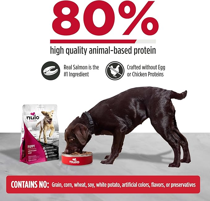 Nulo Freestyle Dry Puppy Food - Salmon & Peas, Premium Grain Free Dog Food for Puppies, Natural, High Protein Kibble with DHA, Omega 3 & Probiotics, for Small and Medium Breeds, 26lb Bag