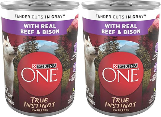 Purina ONE High Protein Wet Dog Food True Instinct Tender Cuts in Dog Food Gravy with Real Beef and Bison - 13 oz. Cans,(Pack of 24)