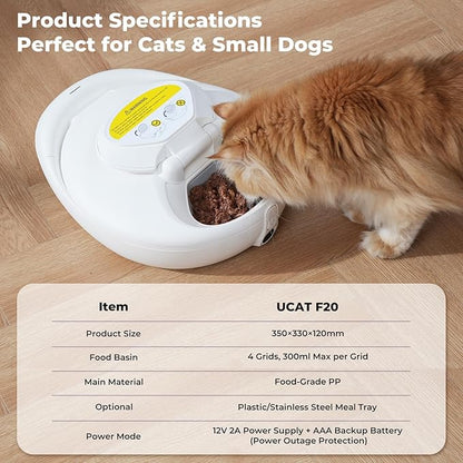 UBPET Smart Automatic Cat Feeder with Cooling & Heating, APP Control Dual-Temp Feeder for Wet/Dry/Raw Food, 24H Freshness, 4-Grid Tray, Anti-Pinch for Cats & Small Dogs (2-10kg)