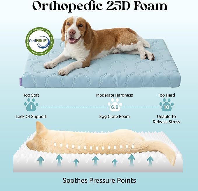 LE SURE Cooling Dog Bed Medium Size Dog, Q-Max>0.5 Cooling Mat with Removable Washable Cover, Breathable Orthopedic Egg Crate Foam Summer Pad for Active/Long-Haired/Senior Pets/Cats/Puppy, 29x18 Inch