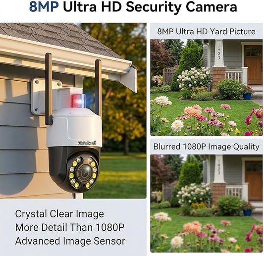 JideTech 4K 8MP Security Camera Outdoor, 5X Optical Zoom, PTZ Camera WiFi 2.4/5GHz, Red & Blue Light Alarm, Color Night Vision Floodlight, Auto Tracking, Human Vehicle Pet Detection