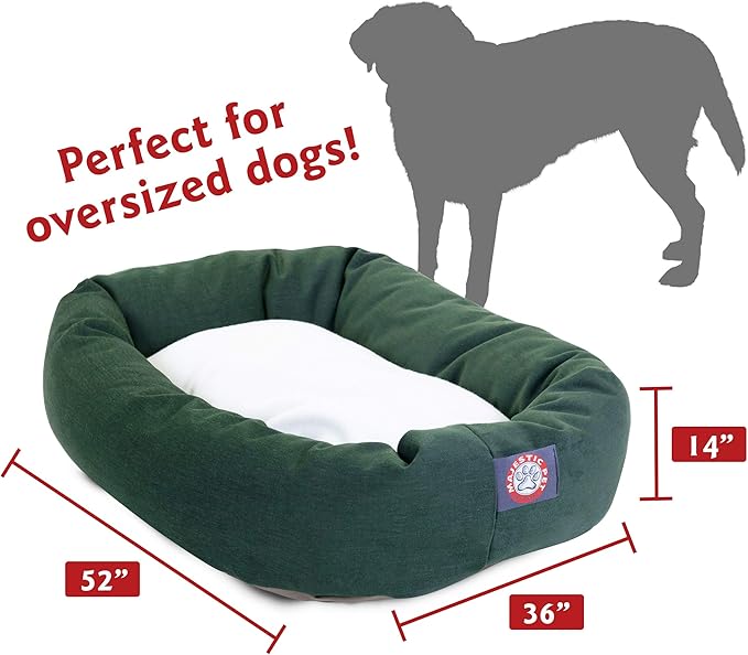 Majestic Pet 52 inch Green & Sherpa Bagel Dog Bed Products, 52.0"L x 35.0"W x 14.0"Th