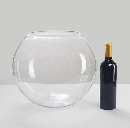 CYS EXCEL Large Glass Bubble Bowl (H-13.5" W-15.25", Approx. 9 Gal.) Round Bowl Terrarium Globe Flower Vase Centerpiece for Weddings Events Arrangements