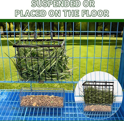 SANGLE SOPFFY Rabbit Feeder and Bunny Food Bowl with Hay Rack for Guinea Pigs, Chinchillas,Holland lop Bunny - Pet Hay Dispenser&Multifunctional Pellet Food Dish
