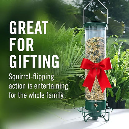 Droll Yankees Squirrel Proof Bird Feeders for Outdoors - YF-M - Flipper, Collapsible Perches, 5-Pound Seed Capacity, Green