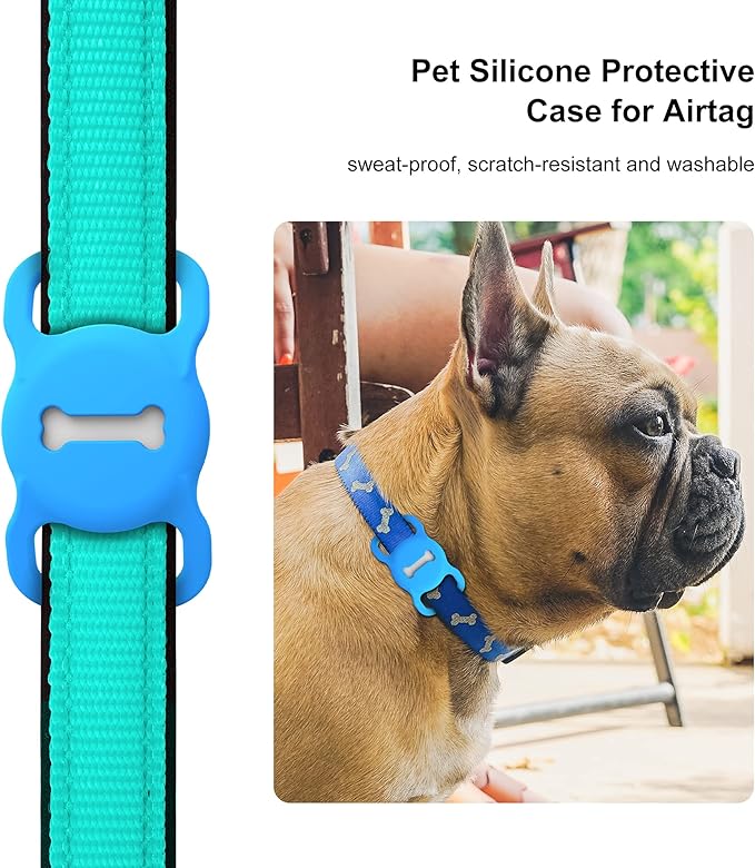 for Airtag Dog Collar Holder, Air Tag Protective Cat Airtag Dog Collar,Silicone AirTags GPS Tracking Accessories,Air Tags with Bone Pattern (1 Pack(Blue))