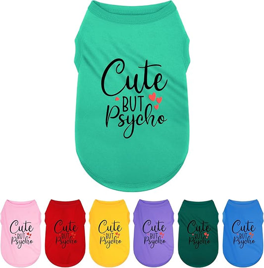 Expressive Polyester Dog Shirt Vest: Soft and Lightweight Puppy Shirt for Small and Medium Dogs, Featuring the Playful 'Cute but Psycho' Slogan Print Shirts Tank Top Turquoise XXL