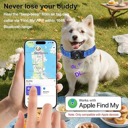 1Pc Air Tags Dog Collar Tracker, Waterproof Pet Collar Location Tracker with Air-Tag Chip for Apple Find My (iOS only) (Blue, S)