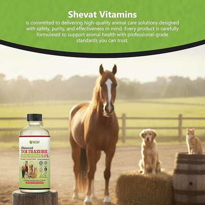 SHEVAT VITAMINS Advanced Toltrazuril 5.0% for Dogs, Cats & Horses – Vanilla Flavor – Oral Suspension – Easy-Dose Liquid – Includes 3 mL Dropper – Animal Use Only (120ml)