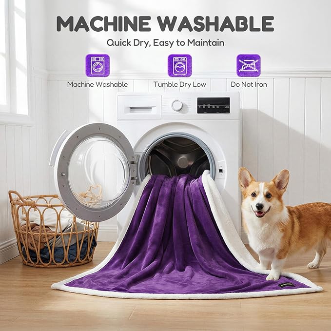 Waterproof Dog Blanket for Couch – Double Sided Washable Cat Puppy Blanket, Durable Furniture Protector for Dogs and Cats, Purple White L(60×50)"