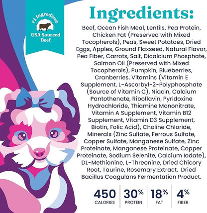Solid Gold Toy & Small Breed Dry Dog Food Small Bites – Real Beef, Grain Free, Gluten Free, High Fiber Kibble with Probiotics for Gut Health & Digestion Support – Healthy Dog Food All Ages – 4LB