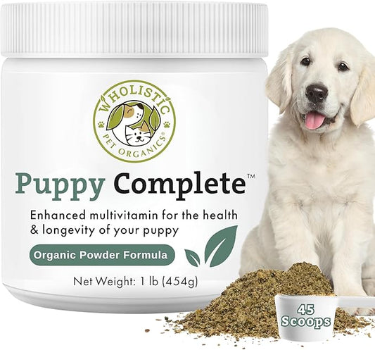 Wholistic Pet Organics Puppy Complete - Dog Multivitamin Powder - Daily Dog Vitamins and Supplements for Homemade Food - Immune System, Skin, Coat & Overall Health - All Breeds of Puppies - 45 Scoops