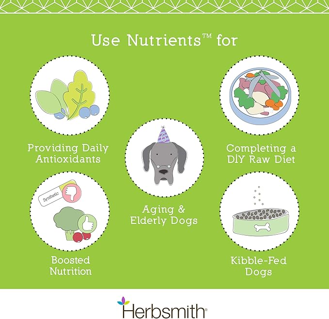 Herbsmith Nutrients Superfood Dog Multivitamin Featuring Vitamins & Minerals from Whole Foods Boost Kibble or DIY Raw with Antioxidants for Puppies to Seniors - 6.5 oz