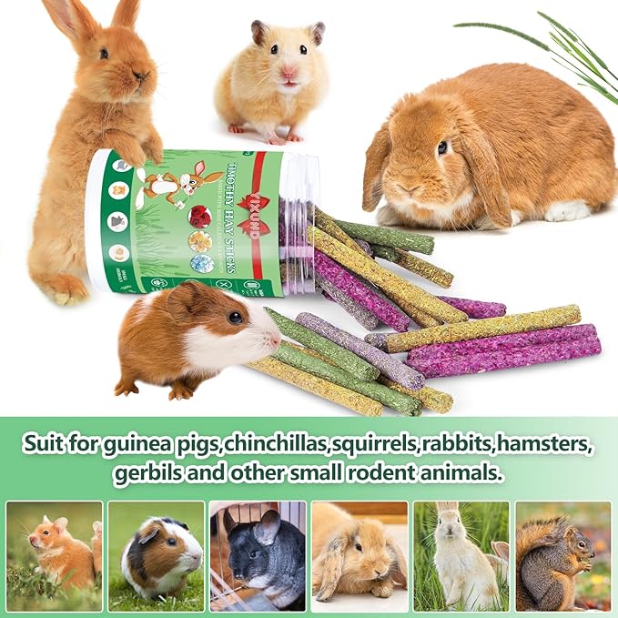 YIXUND 40-Pack Rabbit & Small Rodent Chew Sticks - Lavender, Timothy, Calendula, Rose - Dental Care & Boredom Relief