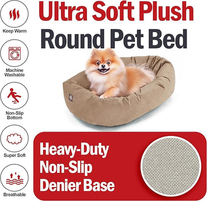 Majestic Pet 24 Inch Suede Calming Dog Bed Washable – Cozy Soft Round Dog Bed with Spine Support for Dogs to Rest Their Head - Fluffy Donut Dog Bed 24x19x7 (Inch) - Round Pet Bed Small – Stone (2025)