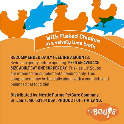 Purina Friskies Natural, Grain Free Wet Cat Food Lickable Cat Treats, Lil' Soups Flaked Chicken - (Pack of 8) 1.2 oz. Tubs
