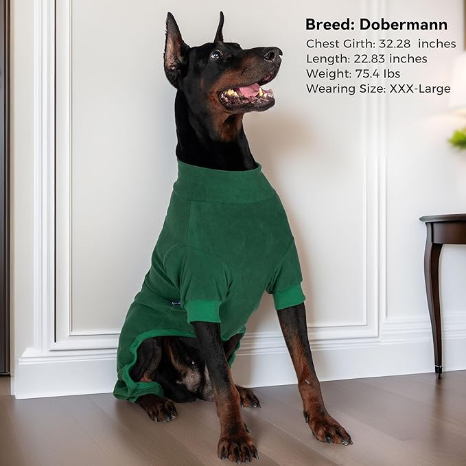 cyeollo Dog Pajamas XXX-Large, Stretchable Fleece Pet Onesie Coat for Large Sized Dogs Warm Doggie Jumpsuit Soft Cold Weather Dog Clothes Outfits, Green XXXL