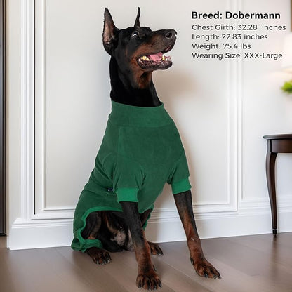 cyeollo Dog Pajamas XX-Large, Stretchable Fleece Pet Onesie Coat for Medium Large Sized Dogs Pjs Warm Puppy Jumpsuit Soft Cold Weather Dog Clothes Outfits, Green XXL
