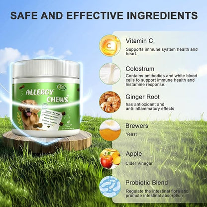 Dog Allergy Chews Itching Skin Relief & Immune Support,Dogs is Human Multivitamin Itch Relief for Yeast, Seasonal Allergies Itchy Skin and Itchy Ears, Gut Health, Chicken- 200ct