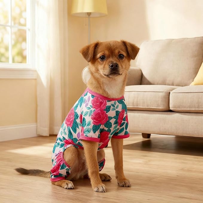 Dog Pajamas Summer Dog Clothes for Small Medium Dogs Girl Dog Pjs Cute Doggie Onesie Breathable Puppy Clothes Soft Stretchy Cat Pet Outfit (Rose, Large)
