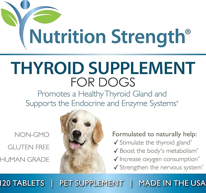 Thyroid Supplement for Dogs, Support for Hypothyroidism in Dogs with Organic Bladderwrack, Promotes Normal Function of Endocrine and Enzyme Systems, 120 Chewable Tablets