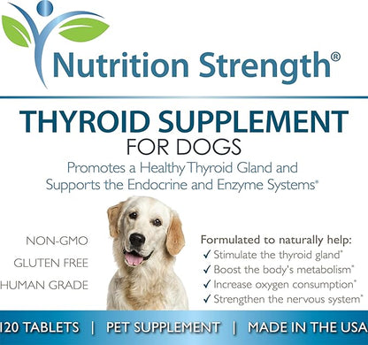 Thyroid Supplement for Dogs, Support for Hypothyroidism in Dogs with Organic Bladderwrack, Promotes Normal Function of Endocrine and Enzyme Systems, 120 Chewable Tablets