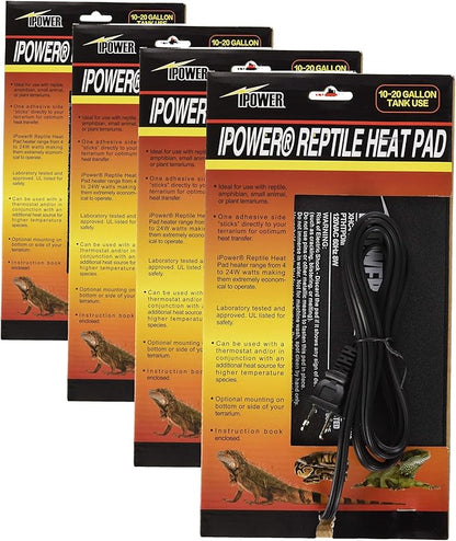 iPower Reptile Heat Pad 6X8 Inch 8W Under Tank Terrarium Warmer Heating Mat for for Turtle, Lizard, Frog, Snake, Reptile, and Other Small Animals (Pack of 4)