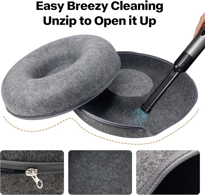 Pawise Peekaboo Cat Cave Donut Tunnel Bed, Cat Tunnel Bed,Convertible Felt Cats Cave for Indoor Catty, Comes with Random Catty Teaser Wand & Cat Collar(Large)